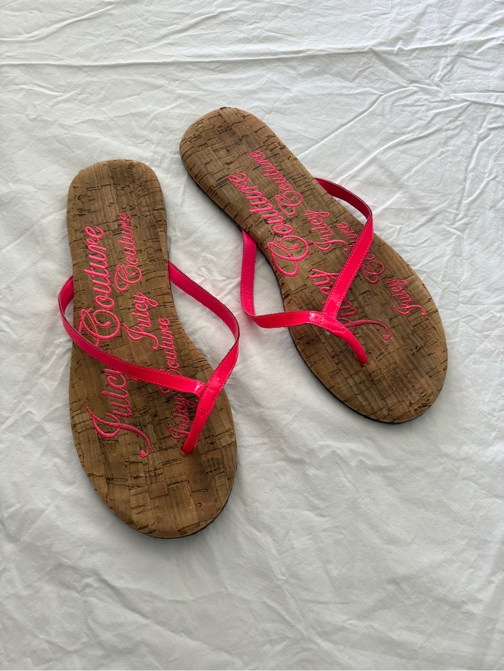 Juicy Couture Hot Fuschia Cork Flip Flop Sandals